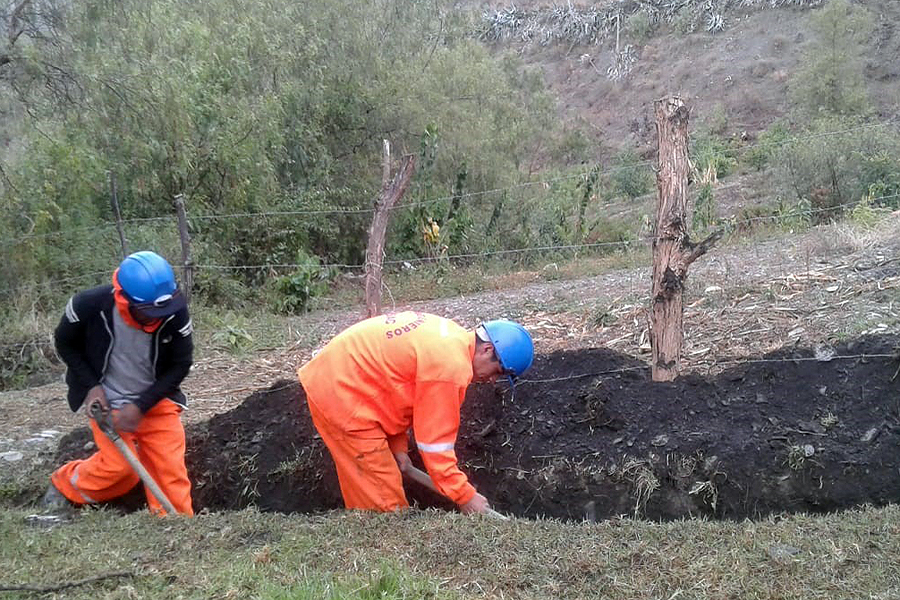 Ditch digging for water pipes